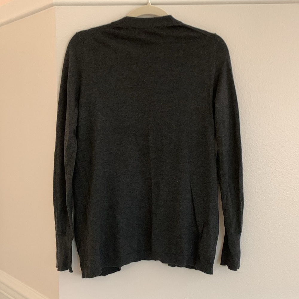 LOFT Charcoal Open-Front Button Cardigan Sweater - Picture 2 of 4